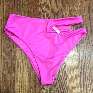 VICTORIAS SECRET Hot Pink Cutout Asymmetrical Swim Bikini Bottoms Sz L EUC